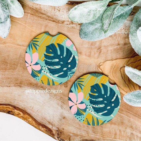 Tropical Car Coaster Set | Tropical Plant Coaster Set - Picture 1 of 9